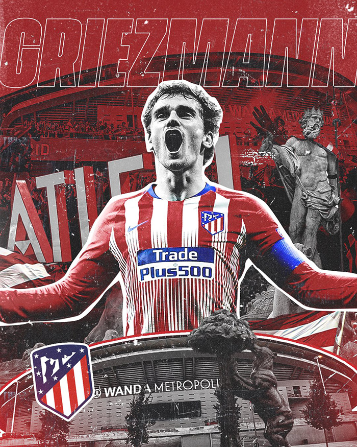 Antoine Griezmann, disambut hangat dengan poster besar di Atletico Madrid.